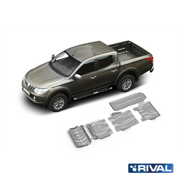 Skid Plate Set (Radiator, Engine, Gearbox, Transfer Case) Mitsubishi L200 2006-2014; 2013-2015; 2015-2019; 2018-2023; Pajero Sport 2016-2021; 2021-; 2,5 l. / diesel; 2,4 l. / diesel; 3 l. / gasoline